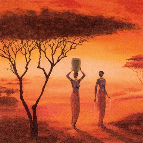 5 x African New Day Frauen afrika orange sonne baum Servietten Serviettentechnik 